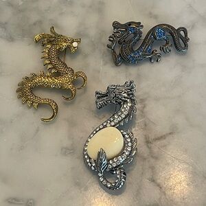 Dragon Brooch Set - Gold, Silver, and Blue